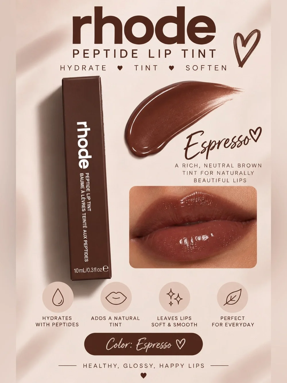 RHODE Peptide Lip Tint — Espresso Brown Tinted Gloss